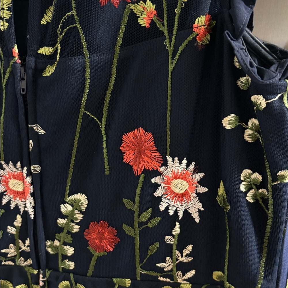 City Studio Navy Dress with Floral Embroidery - Picture 2 of 4